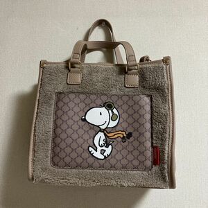 しまむら スヌーピー PEANUTS フライングエース もこもこ トートバッグ ショルダーバッグ