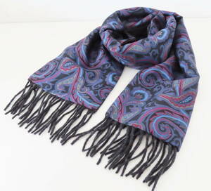 M02 ETRO Etro peiz Lee pattern silk / cashmere muffler navy / black 