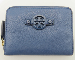 K02 TORY BURCH トリーバーチ ロゴ キーリング付き レザー コインケース ネイビー