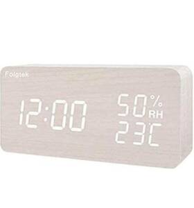 目覚まし時計 置き時計 木目 温度湿度計 デジタル時計 カレンダー卓上時計 ベッドサイドクロック USB/電池給電 大音量 多機能 3段輝度調節 
