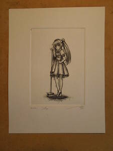 Art Auction ★旧萌銅版画 Engraving copperprint 銅版画 紙幣 旧札 日本円 手描きイラスト かわいい art 版画 絵画 二次元, コミック, アニメグッズ, 手描きイラスト