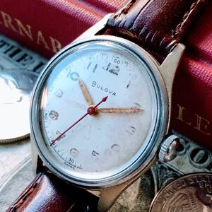 #2950【１円スタート】メンズ腕時計 ブローバ BULOVA 動作品 アンティーク 1953年 ヴィンテージ 機械式 手巻き 新品ベルト付 17石 銀色