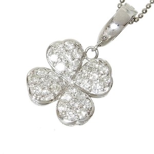 Pt850 Pt900 necklace four leaf. clover motif with diamond pendant D0.75ct 7.5g