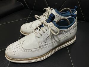 極美品 COLE HAAN コールハーン C13978 8M≒25.5cm レザーシューズ レザースニーカー メダリオン ウイングチップ ホワイト ルナロン 春