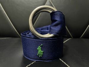 美品 POLO RALPH LAUREN ポロラルフローレン ベルト リングベルト ダブルリング ナイロン ブルー 爽やか 春夏 USA製