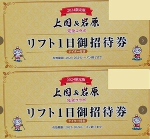 上越国際スキー場　岩原スキー場　いづれか大人一日リフト引換券　2名様分　送料無料　即決及び値下不可