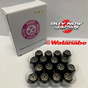 RS Watanabe プリントロゴタイプ ファルコンオリジナルナット M12xP1.25 ブラック 16個セット　/　ワタナベ