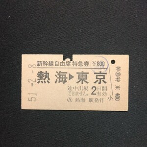 【6662】硬券 A型 新幹線自由席特急券 熱海→東京