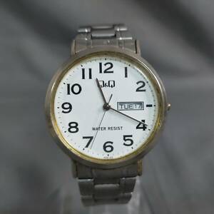5510/18　GJ52446　Q&Q　2105　クォーツ　3針　カレンダー　メンズ　ホワイト×シルバーカラー　腕時計　シチズン