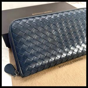 ★【極美品！希少！】 BOTTEGA VENETA ボッテガヴェネタ イントレチャート 長財布 ラウンドファスナー　ネイビー系　定価7.8万 27