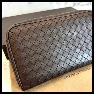 ★【極美品！希少！】 BOTTEGA VENETA ボッテガヴェネタ イントレチャート 長財布 ラウンドファスナー　ダークブラウン　定価7.8万 69