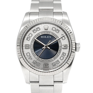 美品 ロレックス ROLEX オイスターパーペチュアル 116034 M番 シルバー×ブルーコンセントリック文字盤 SS/WG メンズ腕時計 自動巻き