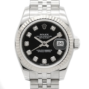 ロレックス ROLEX デイトジャスト 179174G 10Pダイヤ ブラック文字盤 SS/WG レディース腕時計 自動巻き 26mm 女性 ブランド