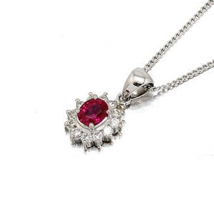 プラチナ ルビー ダイヤ ネックレス R0.72ct D0.35ct 45cm 