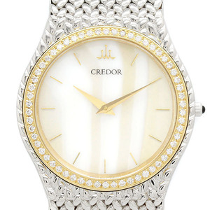 セイコー SEIKO クレドール 8N70-6140 ホワイト文字盤 ダイヤベゼル K18YG/SS メンズ腕時計 クオーツ 32ｍｍ 男性 プレゼント