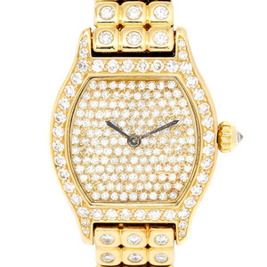  gorgeous Cartier Cartier torch . diamond face K18YG/ diamond lady's wristwatch quartz after diamond 47.63g pure gold 