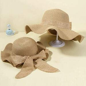  new goods / straw hat / wide‐brimmed / ribbon / parent .ko-te/ parent ..../ mama / girl /58cm/48cm/ woman super cap 