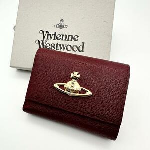 【極美品】Vivienne Westwood ヴィヴィアンウエストウッド 三つ折り財布 ワインレッド オーブ がま口 レディース