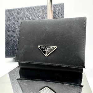 【美品】PRADA プラダ 三つ折り財布 ブラック 三角ロゴ ナイロン ユニセックス メンズ レディース レザー 本革 トライアングル ビジネス