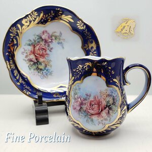 FINE PORCELAIN カップ＆ソーサー ファインポーセレン 金彩 薔薇 豪華 ゴージャス 洋食器 紅茶器 ブランド食器 アンティーク【60t3317】