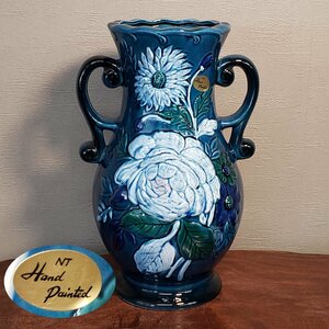 花器 ノリタケ HT Hand Painted 高さ約34cm 花瓶 陶器製 花 花柄 洋風 壺 青 ブルー フラワーベース 花入れ インテリア 洋風 【100e1742】