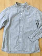 INDIVIDUALIZED SHIRTS★格子柄ノーカラーシャツ★グレー★S程度_画像3