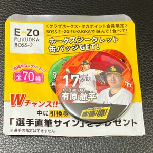 福岡ソフトバンクホークス　シークレット缶バッジ　BOSS E・ZO FUKUOKA 17 有原航平投手