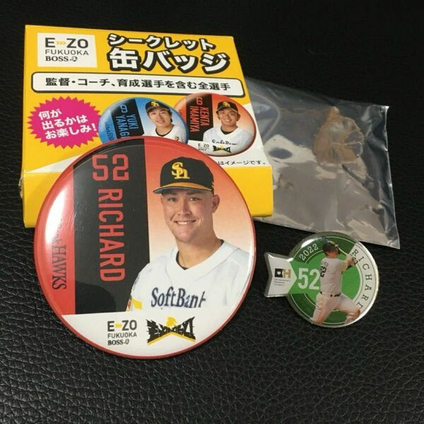 福岡ソフトバンクホークス☆ リチャード選手　シークレット缶バッジ　王ミュージアム限定ピンバッジ　52