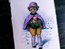 イラスト(8)M19◆アンティークポストカード フランス ドイツ ベルギー イギリス イタリア 絵葉書 女の子 赤いキノコ 豚 子供 ニューイヤー _画像2
