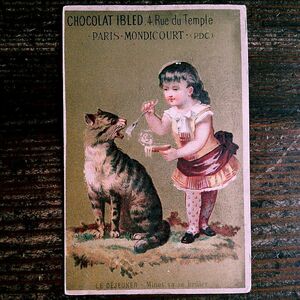 猫のクロモス (3)◆W17 フランス アンティーク クロモス ネコ ねこ 少女 女の子 子供 クロモカード 