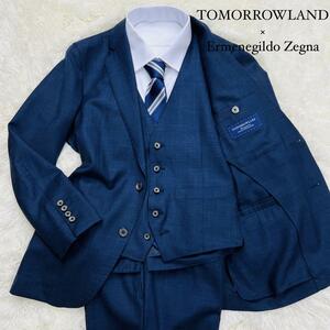 極美品/スリーピース/シルク/トゥモローランド/ゼニア◎TOMORROWLAND Ermenegildo Zegna スーツ スリーピース ネイビー 紺 シルク S