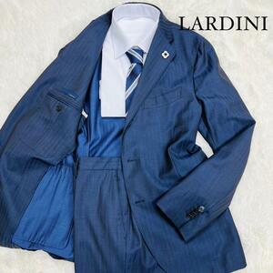 未使用級/希少XL/ラルディーニ◎LARDINI スーツ セットアップ ストライプ ダークネイビー 暗め紺 52 LL 段返し3B ウィンターソラーロ