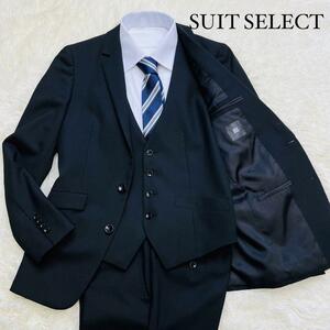 美品/スーツセレクト◎SUIT SELECT ビジネススーツ スリーピース 3ピース ブラック 黒 無地 ウール Y5 M