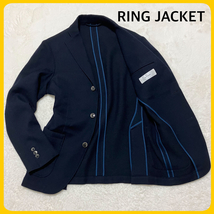 RING JACKET ウール テーラード ジャケット 段返り ネイビー 46 リングジャケット ブレザー 3ボタン 2ボタン メンズ ビジネス カジュアル_画像1