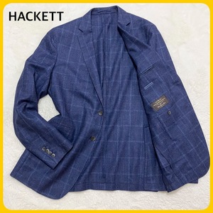 未使用級 ハケットロンドン CANONICO 格子 リネン テーラードジャケット HACKETT LONDON カノニコ 麻 チェック 刺繍 ロゴ 2B 大きいサイズ