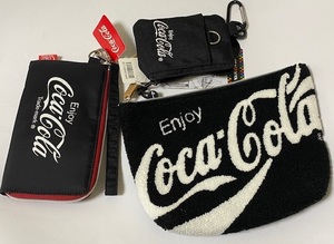 Coca-Cola コカ・コーラ カラビナポーチ 、 ポーチ 、ウォレット ブラック （白ロゴ）セット 展示未使用品