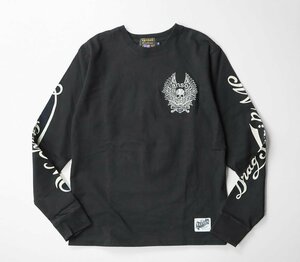 Vanson ◆ 長袖 Tシャツ 黒 Mサイズ *スカル＆ウィング 刺繍* カットソー ロンT バンソン ◆BT12