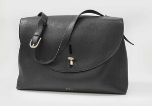 FURLA フルラ ◆ NET top handle トップハンドル レザー ショルダー バッグ 黒 ターンロック フラップ 鞄 ◆BT15