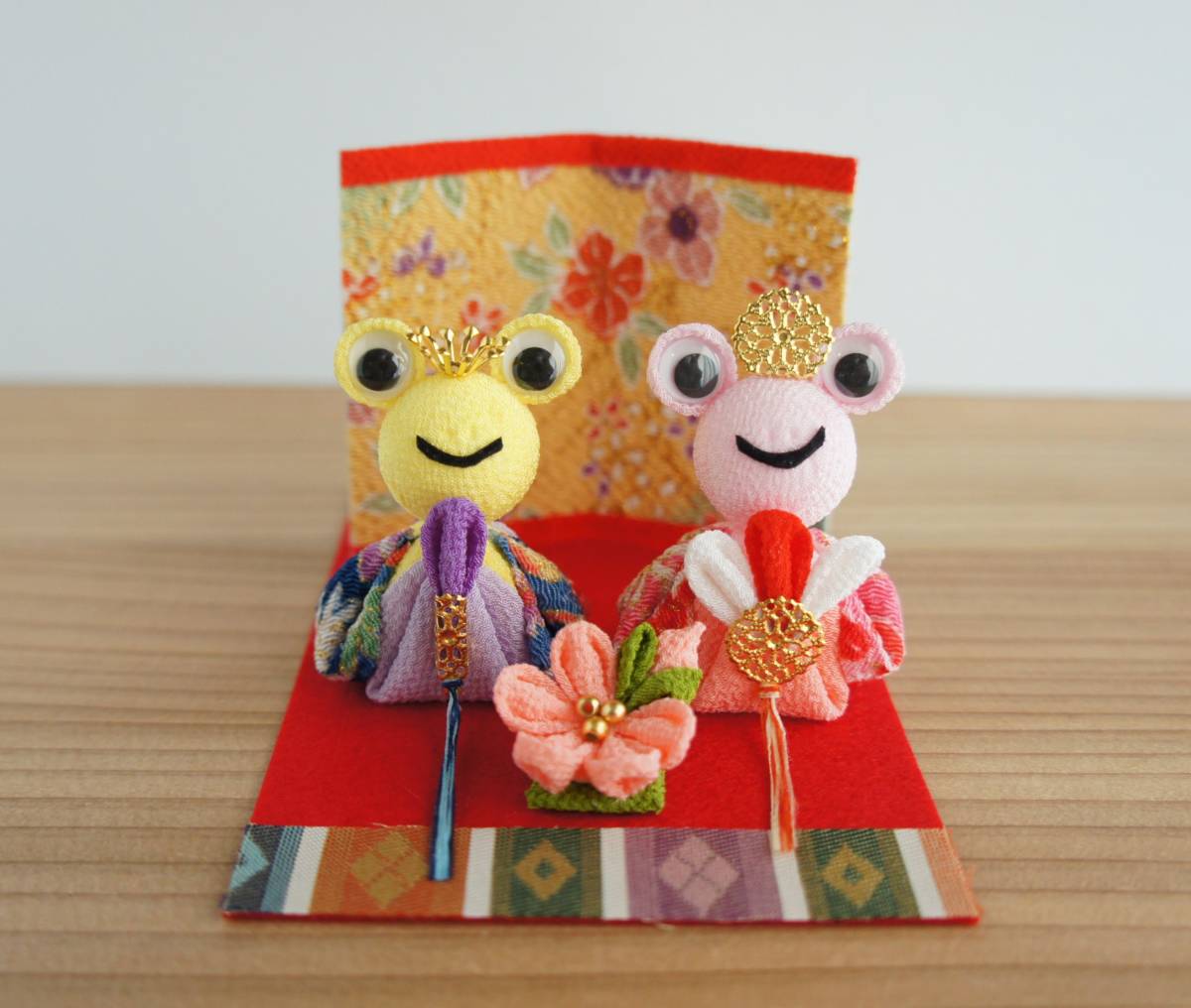 ♪ Muñecas Hinamatsuri de rana Tsumami-zaiku Chirimen hechas a mano, estación, Eventos anuales, festival de muñecas, muñecas hina