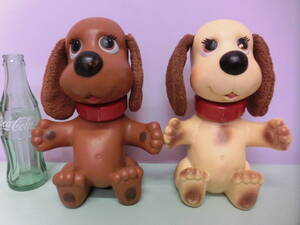 ビンテージ RUB A DUB DOGGIE 犬 フィギュア人形2体セット◆80s 検索ラバードール パピーサプライズ ファンシー ラバーフェイス 昭和レトロ