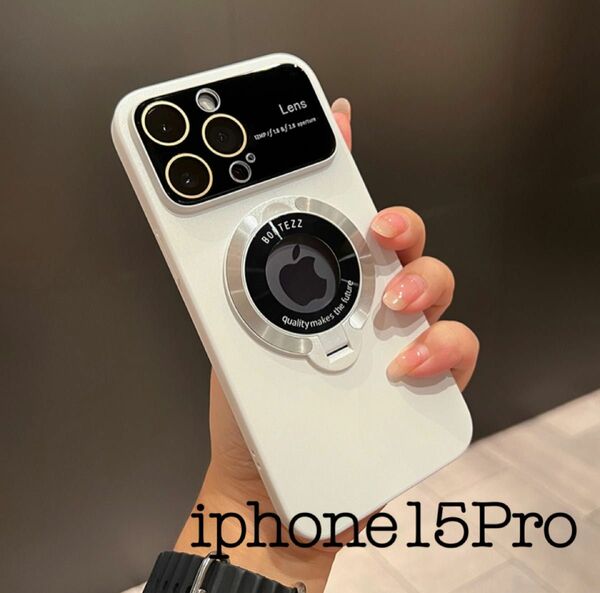 iphone15Pro スマホケース カバー TPU リング付き レンズカバー レンズ保護 白 ホワイト