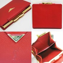 中古・未使用【YSL イヴ・サンローラン】コンパクト財布 ガマ口小銭入れ ロゴ型押し レッド×ゴールド金具 ライセンス品 日本製_画像3