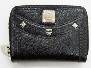 中古・超美品【MCM ラウンドファスナー財布】エムシーエム レザー 革 ブラック×シルバー金具 C5371