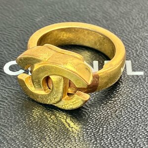 A) CHANEL シャネル ココマーク 金/ゴールドカラー 指輪 リング アクセサリー 01P ヴィンテージ 約11号/重量約8.1g 外箱付属 中古 USED