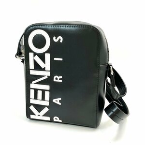 A) KENZO PARIS ケンゾー ロゴ 牛革/レザー クロスボディ ショルダーバッグ ブラック系 F865SA503L47 保存袋他付属 中古 USED