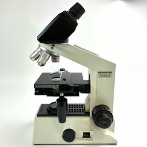 A) OLYMPUS オリンパス 双眼 顕微鏡 CH20BIMF100 通電/調節確認済み レンズ有 木箱 生物/理科/実験 中古 USED 現状渡し ※簡易梱包