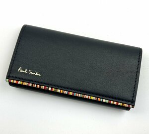 A)Paul smith ポールスミス ストライプポイント2 キーケース 牛革　キーリング付き 4連フック マルチストライプ PSC752 未使用 名入り