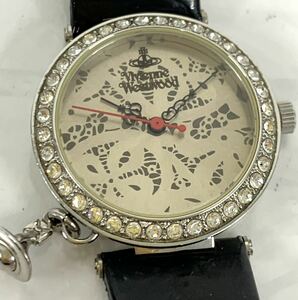 動作未確認 Vivienne Westwood 腕時計 ヴィヴィアンウエストウッドVV006SLTLベゼルラインストーンオーブ現状品 カg