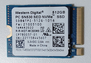 Western Digital m.2 2242 NVMe SSD PC SN530 512GB 中古完動品