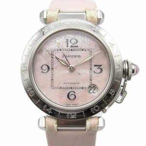 CARTIER カルティエ 腕時計 パシャC メリディアン GMT ピンク系 ステンレススチール レザーベルト 中古 レディース